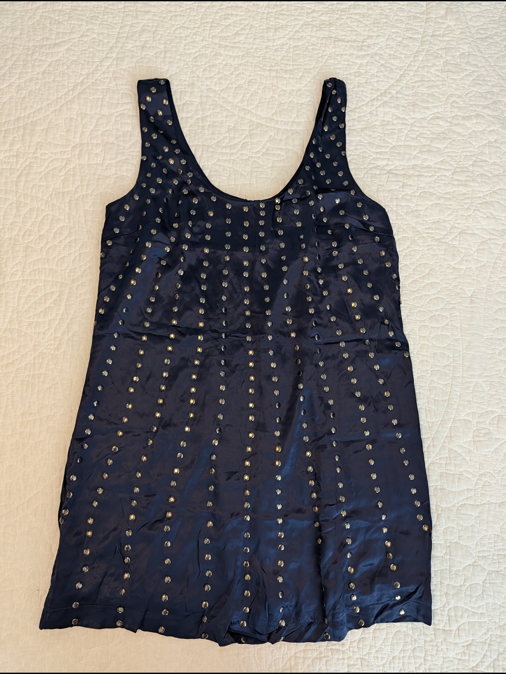 Navy Satin Metal Sequin Dress